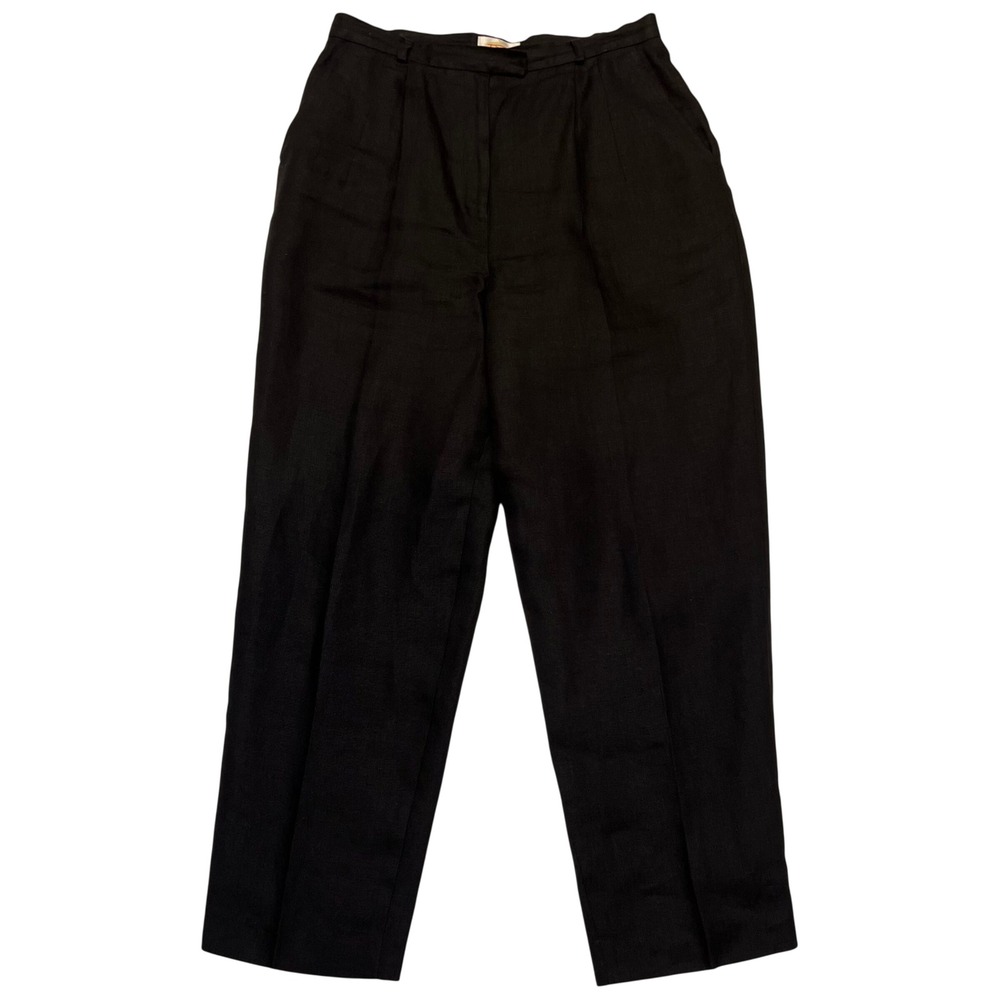 Talbots Petites Black 100% Irish Linen Classic Pleated Trousers Pants Size 12P